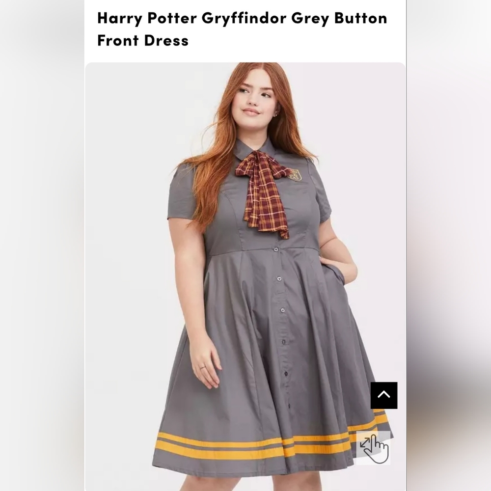 Harry Potter Gryffindor Gray Button-Up Dress with Plaid Bow- Size 20